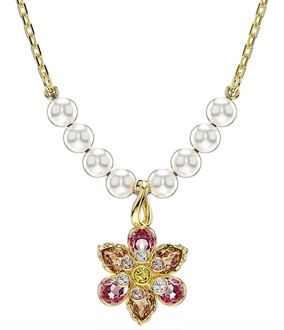 Swarovski Idyllia Mixed Cut Crystal Pearl Flower Short Pendant Necklace