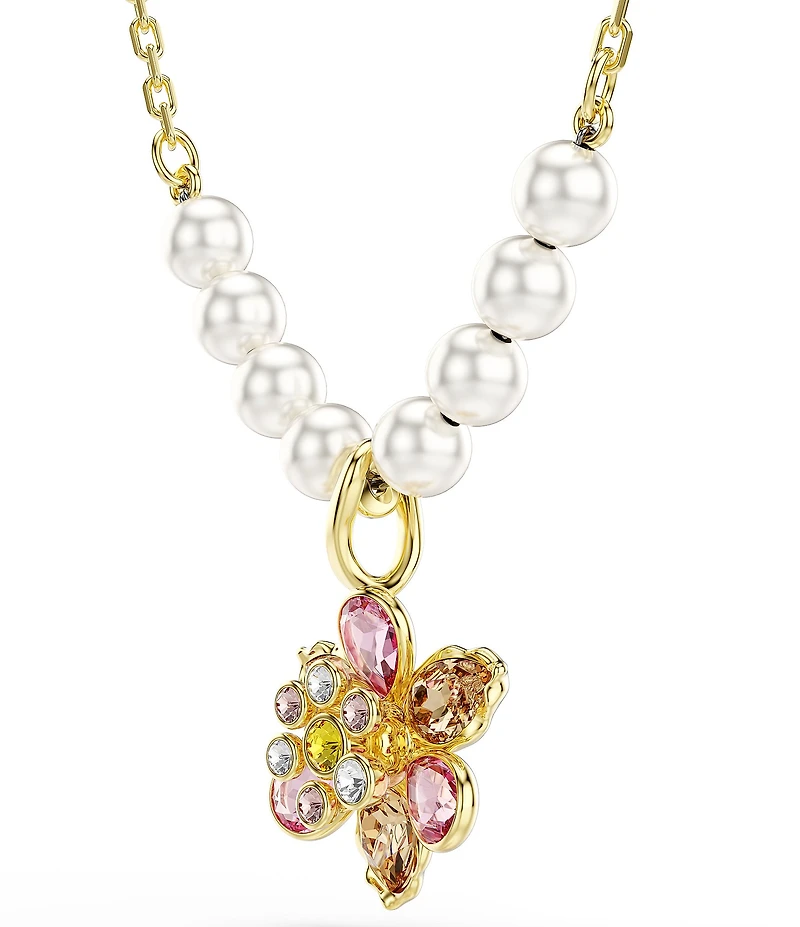 Swarovski Idyllia Mixed Cut Crystal Pearl Flower Short Pendant Necklace