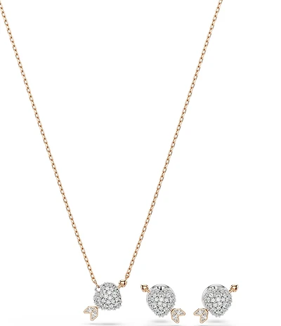Swarovski Idyllia Mixed Cut Heart with Arrow Short Pendant Necklace & Stud Earring Set