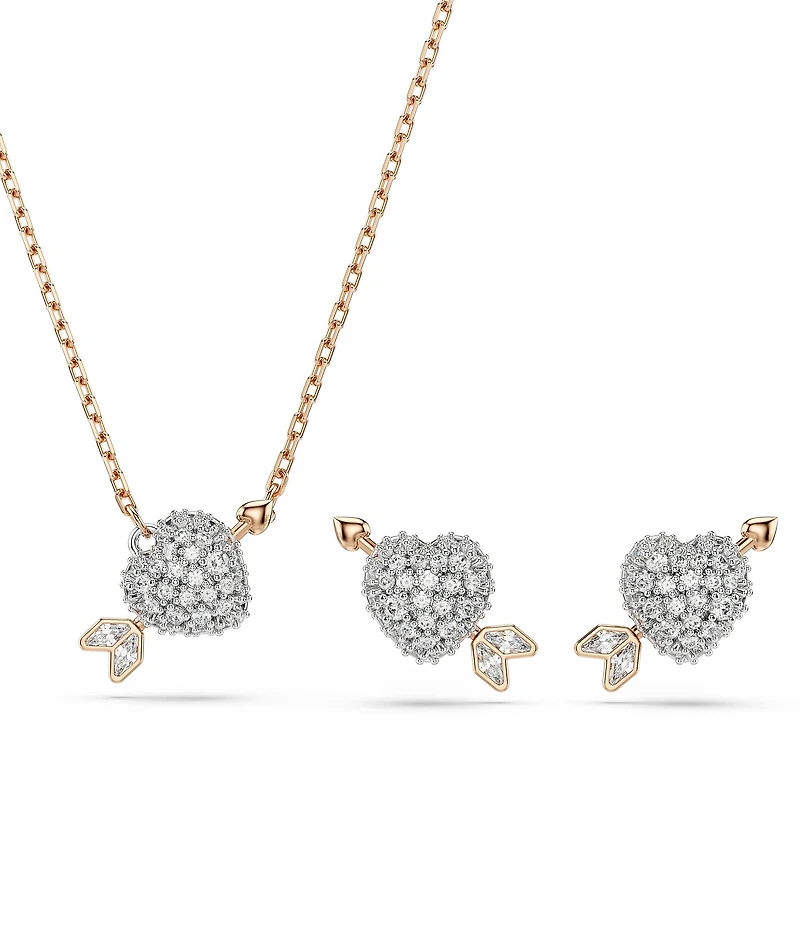Swarovski Idyllia Mixed Cut Heart with Arrow Short Pendant Necklace & Stud Earring Set