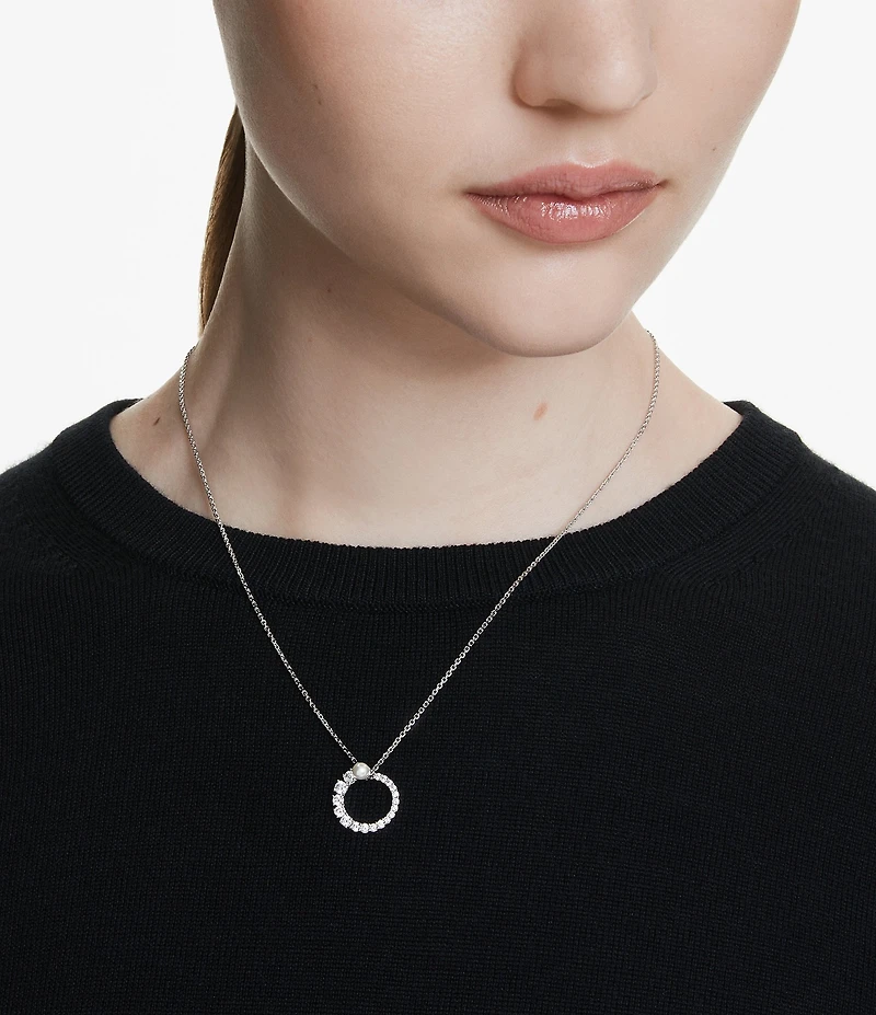 Swarovski Matrix Crystal Pearl Short Orbital Pendant Necklace