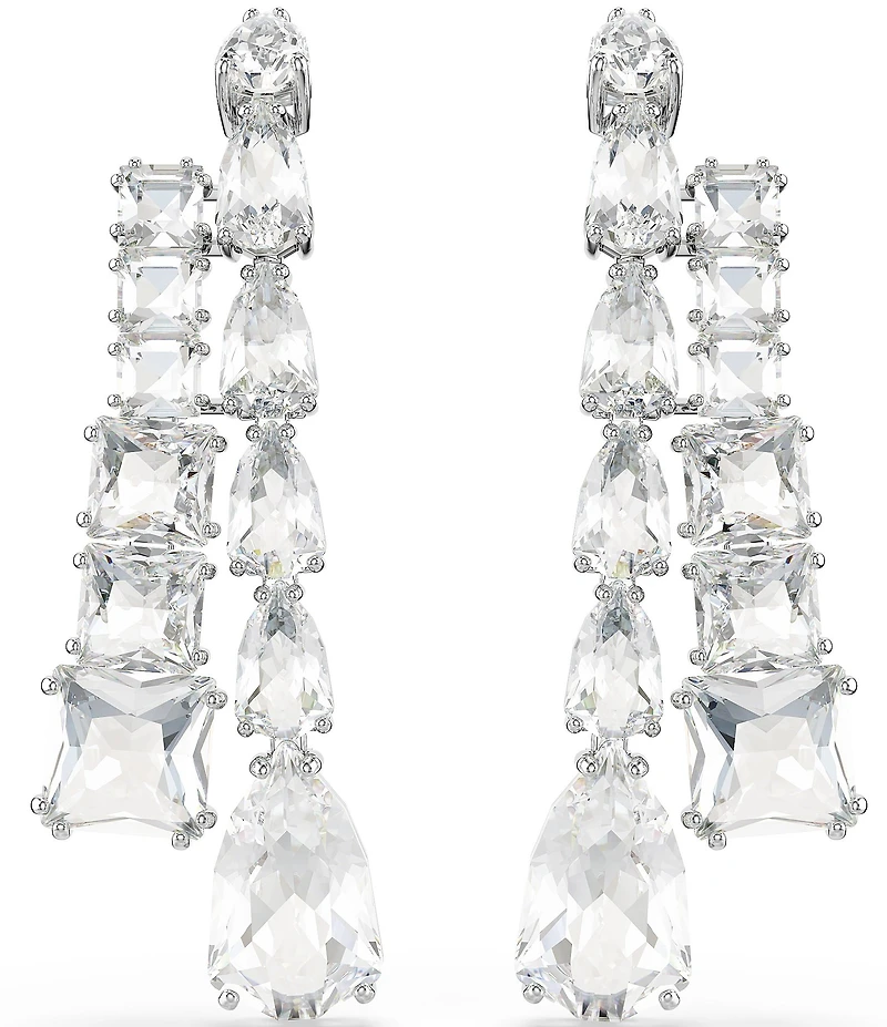 Swarovski Matrix Mixed Cut Silver Metal Linear Earrings