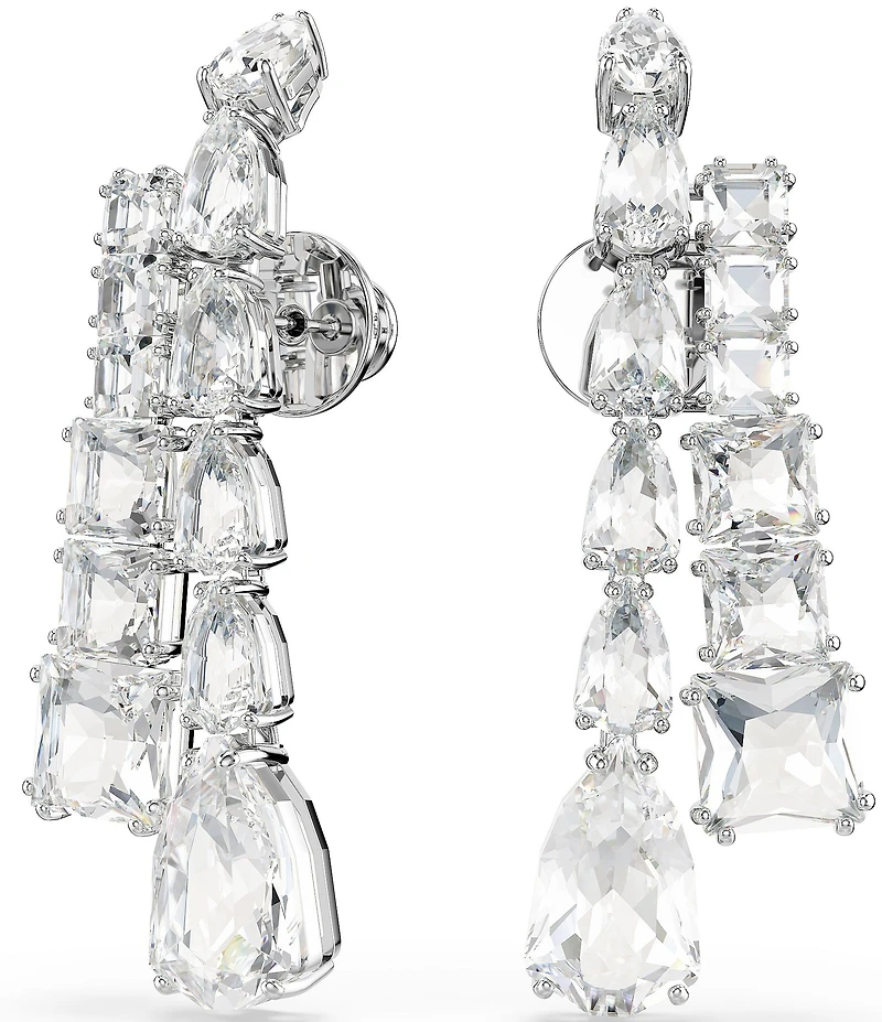 Swarovski Matrix Mixed Cut Silver Metal Linear Earrings