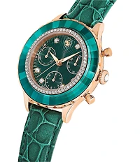 Swarovski Women's Octea Crystal Chronograph Green Leather Croco Strap Watch