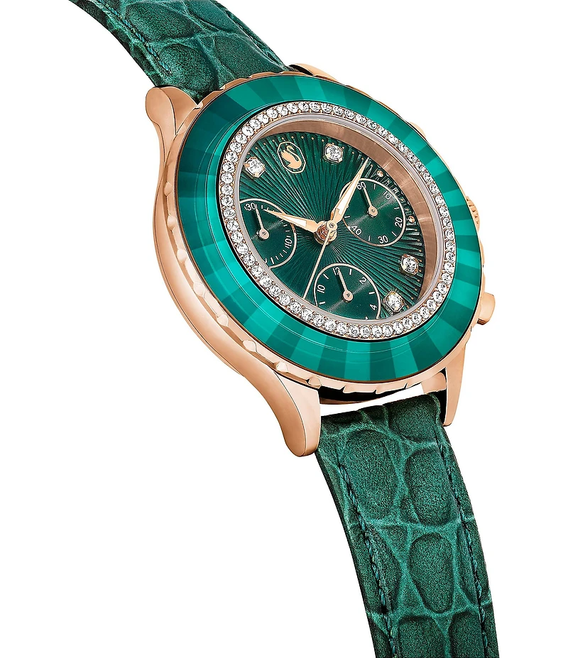Swarovski Women's Octea Crystal Chronograph Green Leather Croco Strap Watch