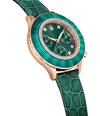 Swarovski Women's Octea Crystal Chronograph Green Leather Croco Strap Watch