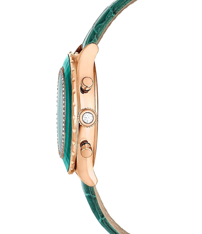 Swarovski Women's Octea Crystal Chronograph Green Leather Croco Strap Watch