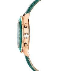 Swarovski Women's Octea Crystal Chronograph Green Leather Croco Strap Watch