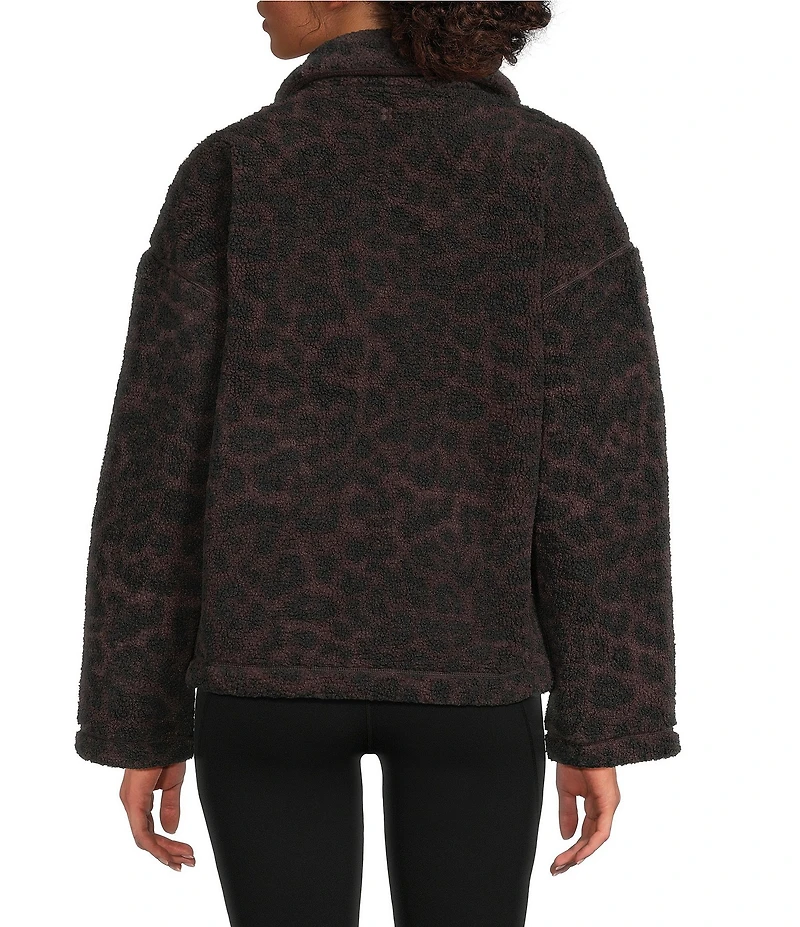 Sweaty Betty Animal Print Plush Collard Neckline Long Sleeve Fleece Jacket