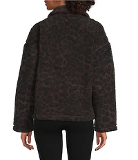 Sweaty Betty Animal Print Plush Collard Neckline Long Sleeve Fleece Jacket