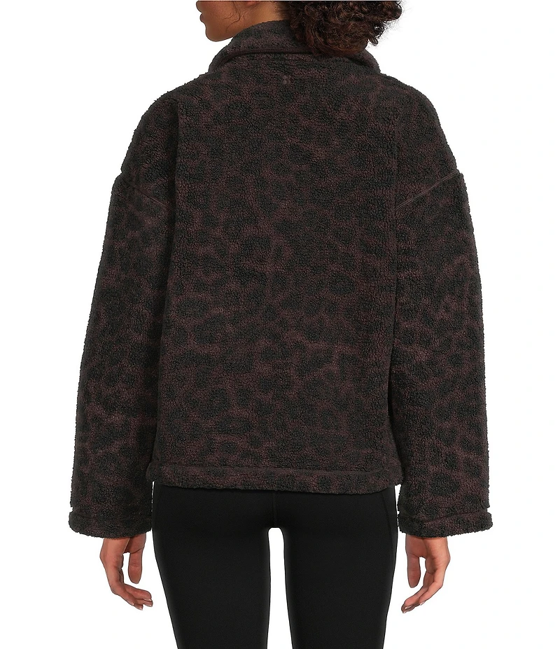 Sweaty Betty Animal Print Plush Collard Neckline Long Sleeve Fleece Jacket