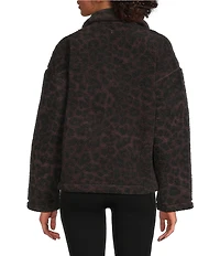 Sweaty Betty Animal Print Plush Collard Neckline Long Sleeve Fleece Jacket