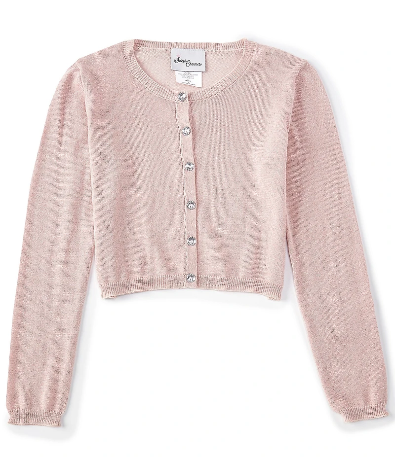 Sweet Charmers Big Girls Long-Sleeve Metallic-Knit Cardigan
