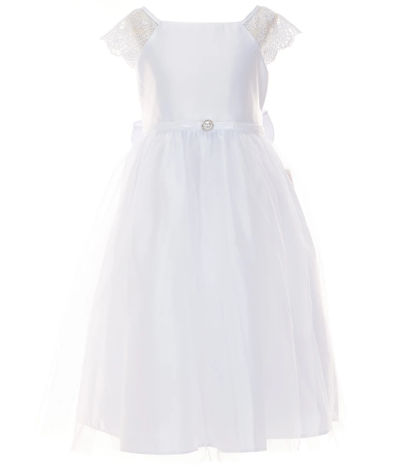 Sweet Kids Big Girls Embroidered Lace Cap Sleeve Satin Dress