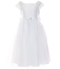 Sweet Kids Big Girls Embroidered Lace Cap Sleeve Satin Dress
