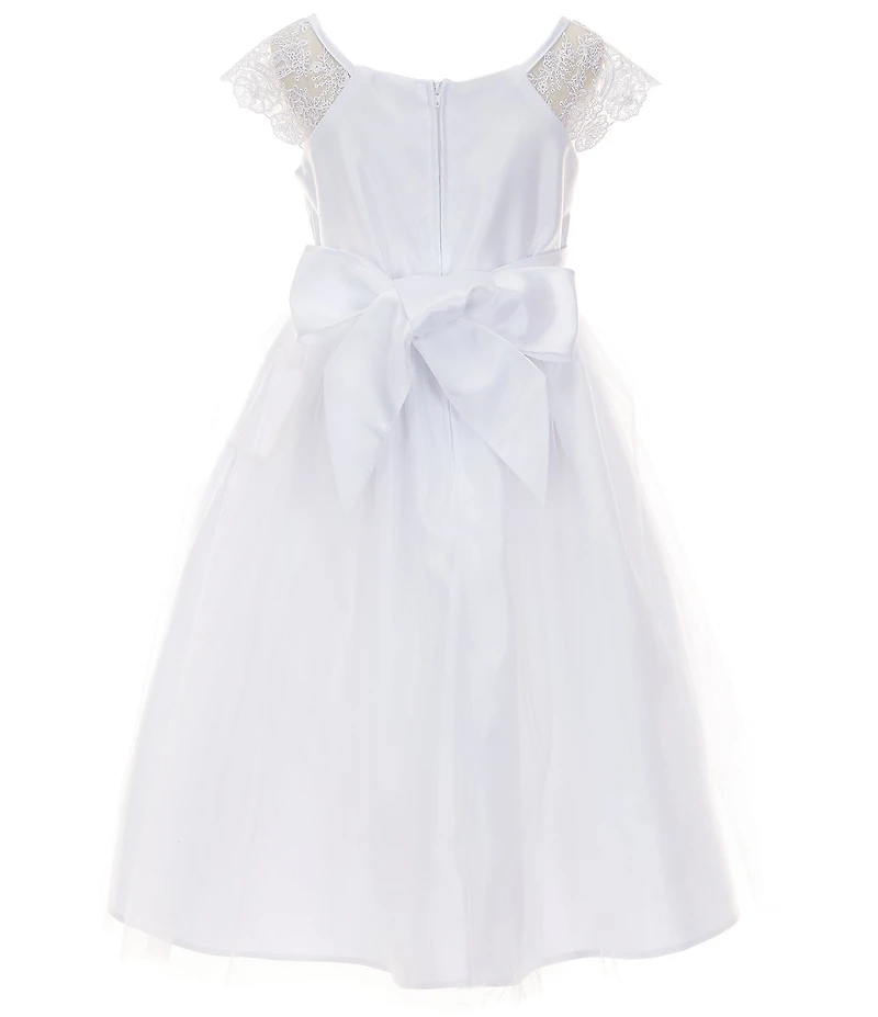 Sweet Kids Big Girls Embroidered Lace Cap Sleeve Satin Dress