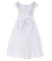 Sweet Kids Big Girls Embroidered Lace Cap Sleeve Satin Dress