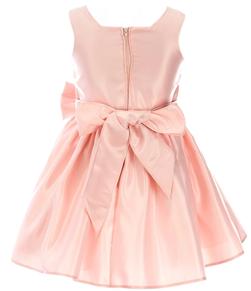 Sweet Kids Little Girls Sleeveless Square Neck Premium Satin Fit-and-Flare Dress