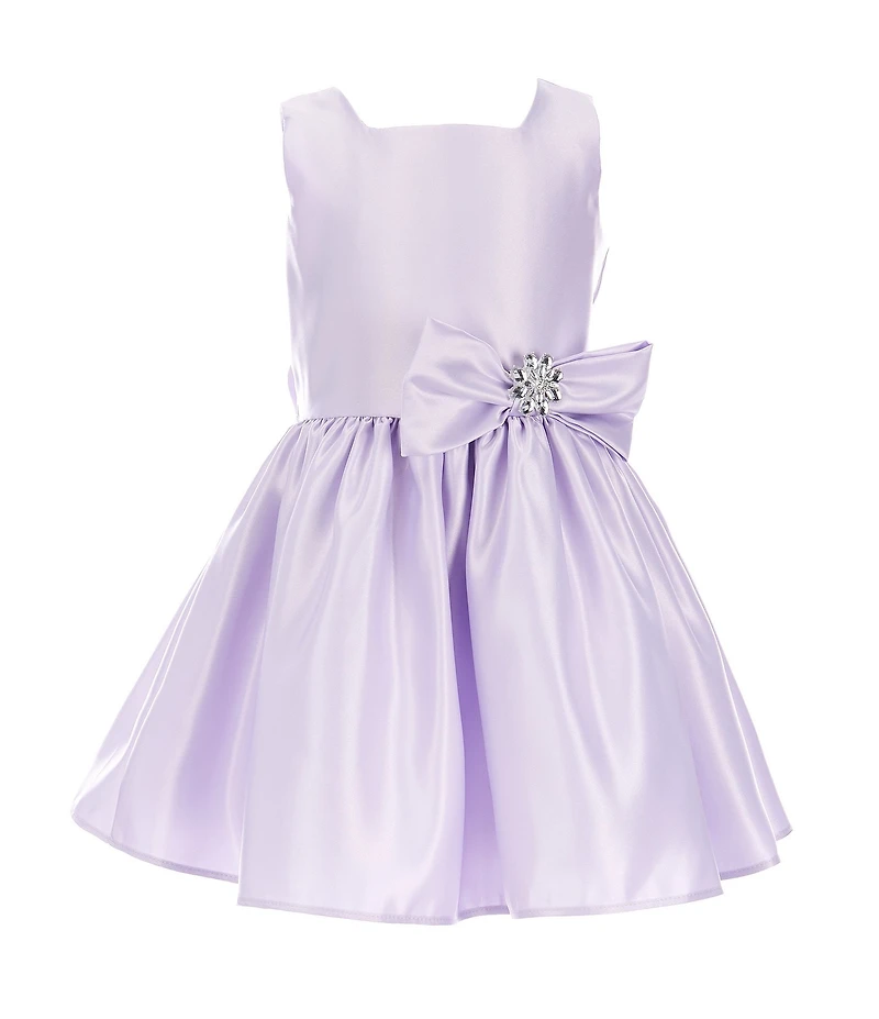 Sweet Kids Little Girls Sleeveless Square Neck Premium Satin Fit-and-Flare Dress