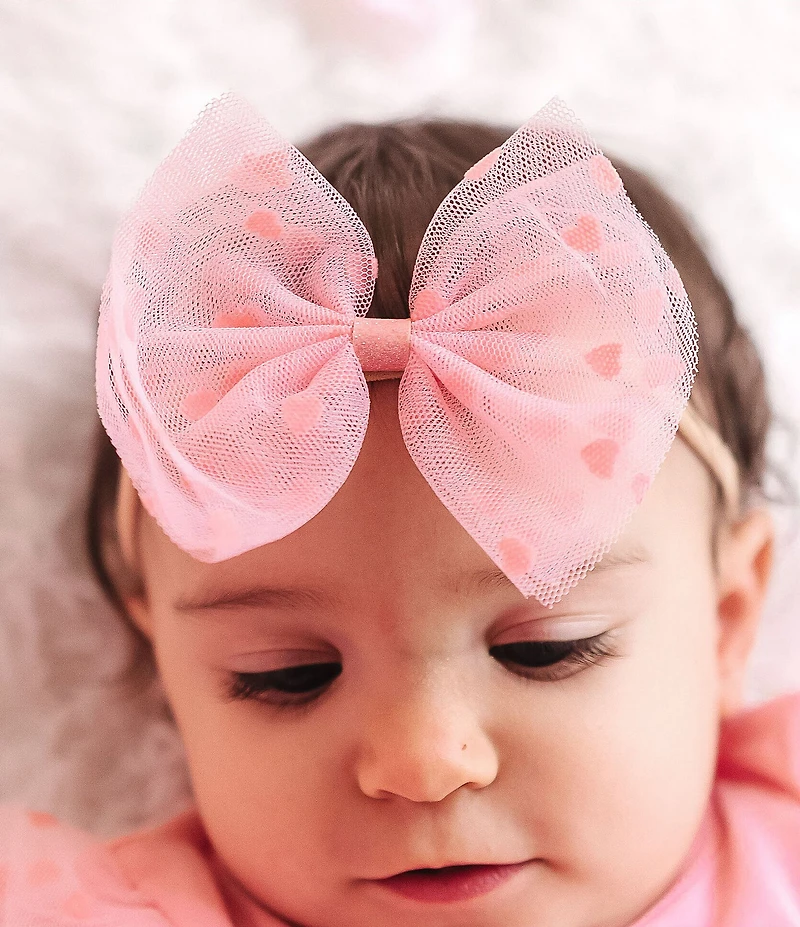 Sweet Wink Baby Girls Flocked-Heart Bow-Accented Tulle Headband
