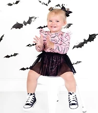 Sweet Wink Baby Girls Long Sleeve Bat/Trellis-Printed Bodysuit