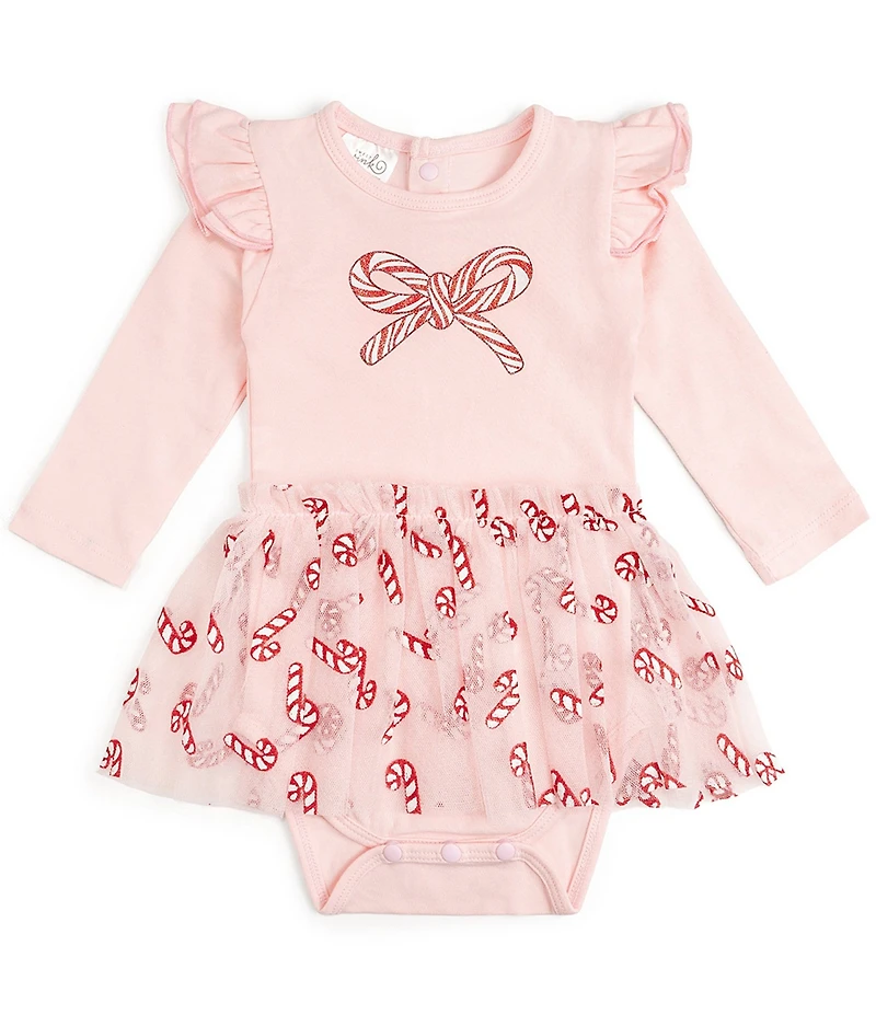 Sweet Wink Baby Girls Long Sleeve Candy Cane Confetti Christmas Tutu Bodysuit