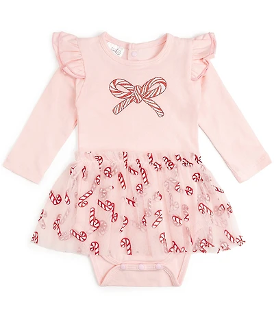 Sweet Wink Baby Girls Long Sleeve Candy Cane Confetti Christmas Tutu Bodysuit