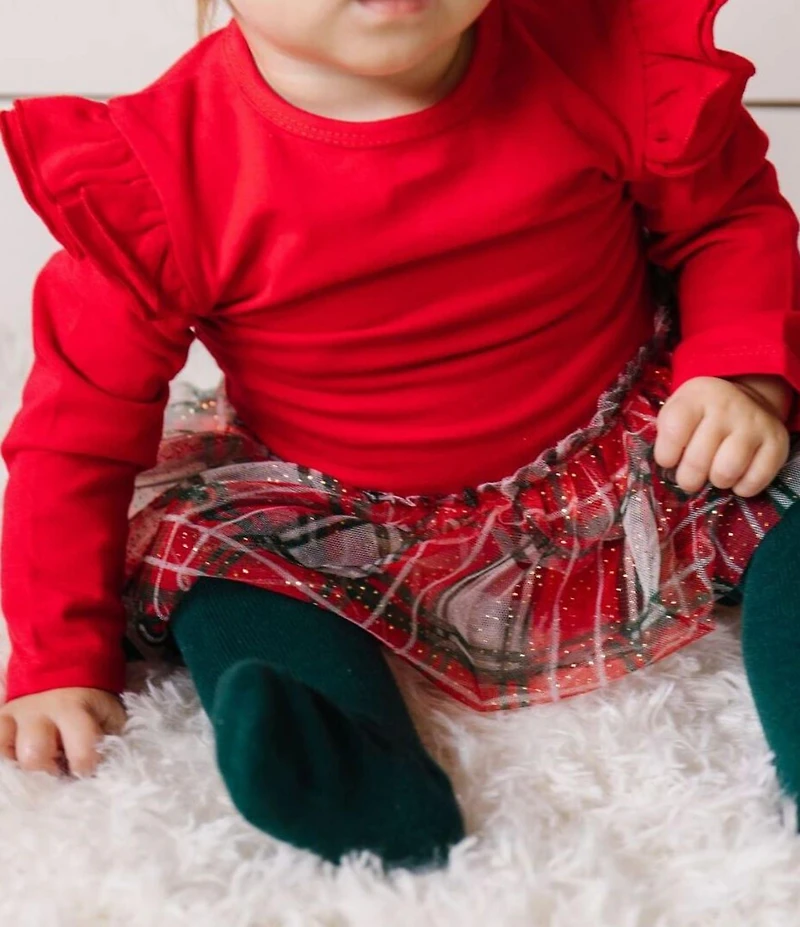 Sweet Wink Baby Girls Long Sleeve Plaid Christmas Tutu Bodysuit