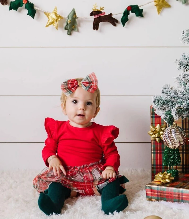 Sweet Wink Baby Girls Long Sleeve Plaid Christmas Tutu Bodysuit