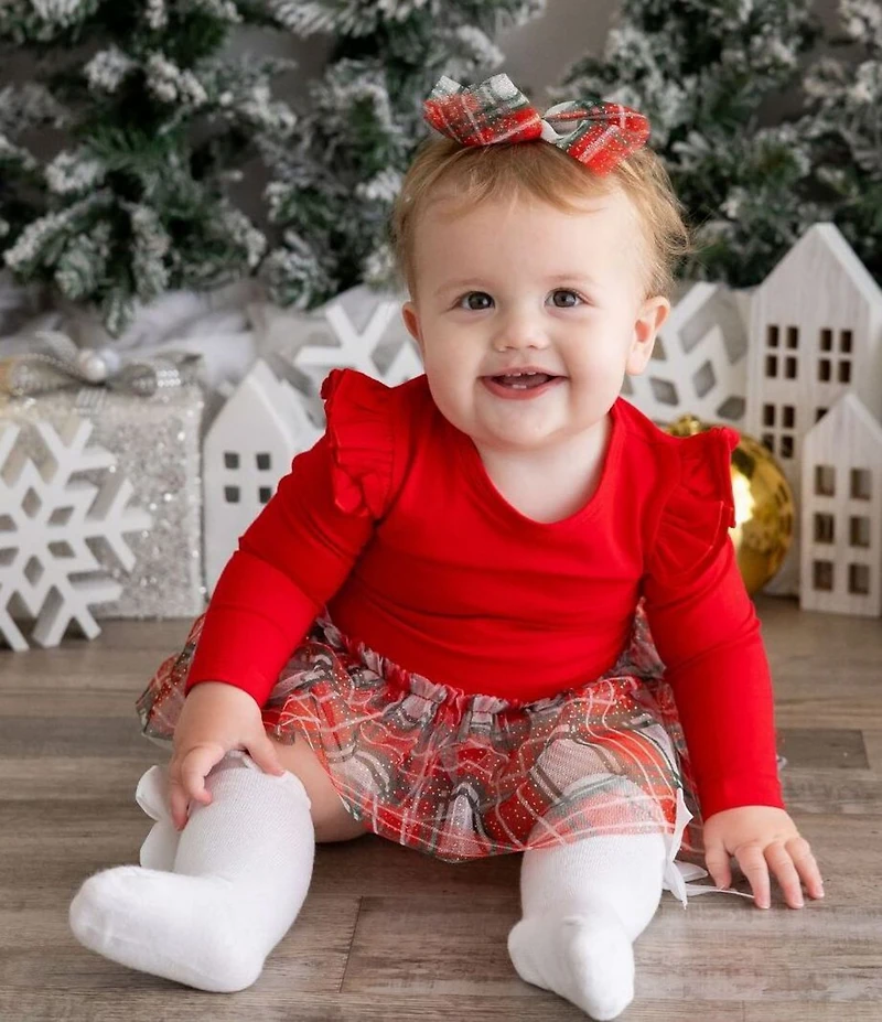 Sweet Wink Baby Girls Long Sleeve Plaid Christmas Tutu Bodysuit