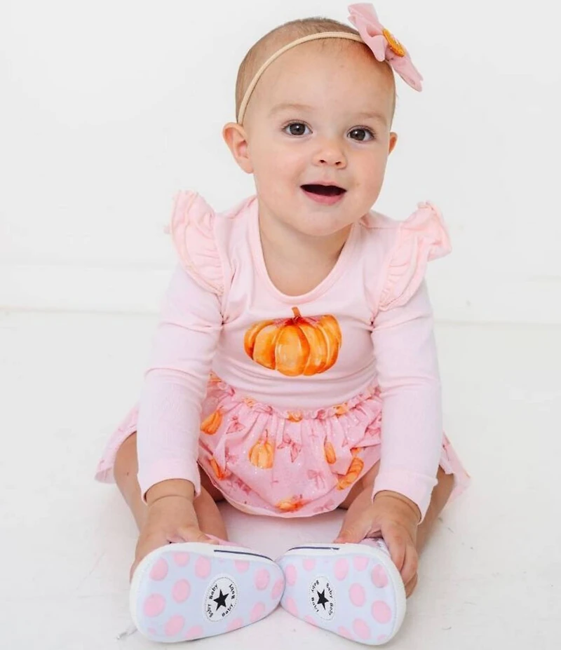 Sweet Wink Baby Girls Long-Sleeve Solid/Coquette Pumpkin/Bow-Printed Tulle Tutu-Skirted Bodysuit