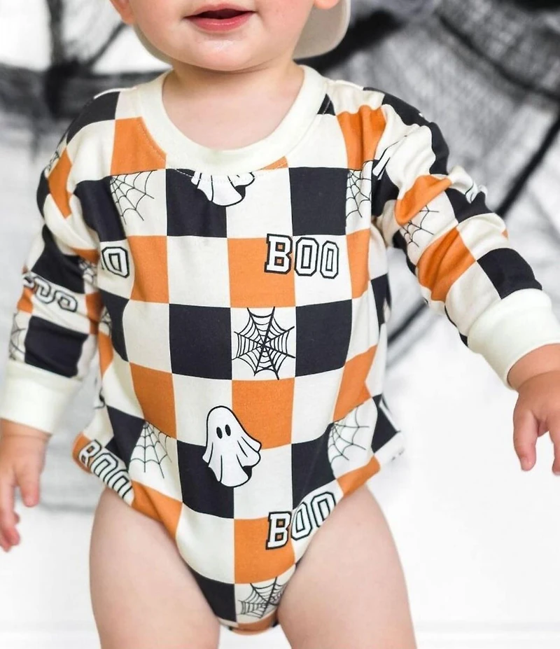 Sweet Wink Baby Long-Sleeve Halloween-Themed Checked Bodysuit