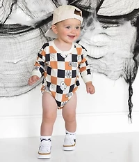 Sweet Wink Baby Long-Sleeve Halloween-Themed Checked Bodysuit