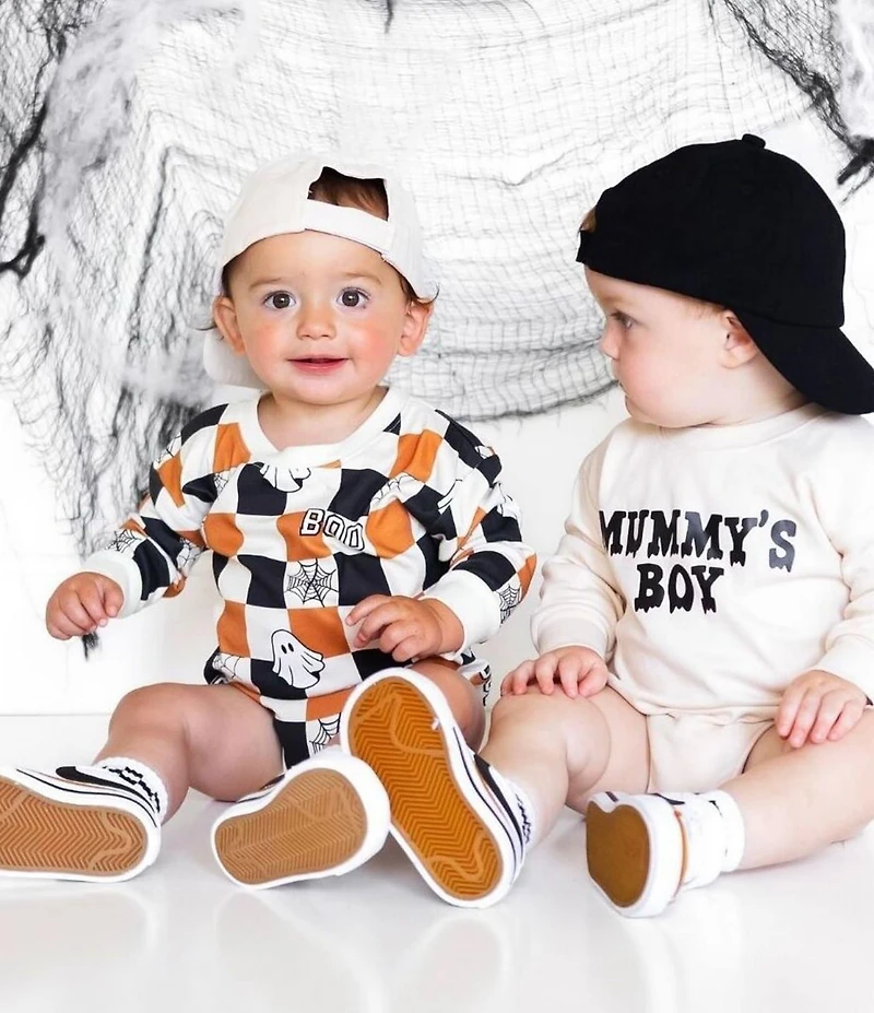 Sweet Wink Baby Long-Sleeve Halloween-Themed Checked Bodysuit