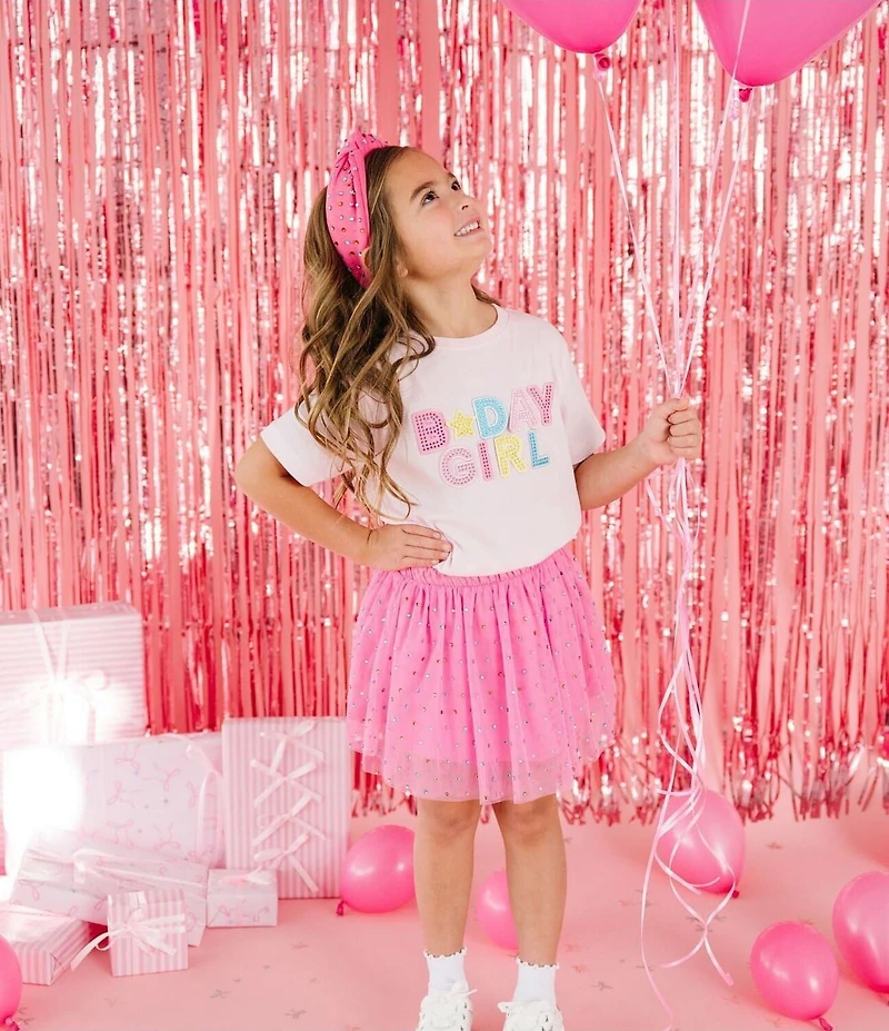 Sweet Wink Big Girls Rhinestone Embellished B Day Girl Patch T-Shirt