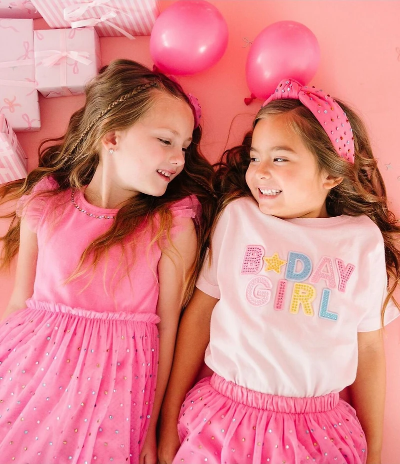 Sweet Wink Big Girls Rhinestone Embellished B Day Girl Patch T-Shirt