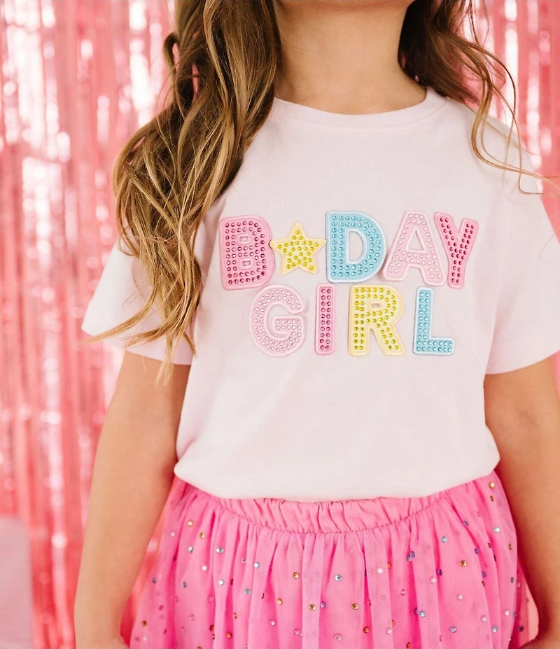 Sweet Wink Big Girls Rhinestone Embellished B Day Girl Patch T-Shirt