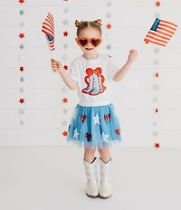 Sweet Wink Big Girls Short-Sleeve Patriotic Americana Cowgirl Boots T-Shirt