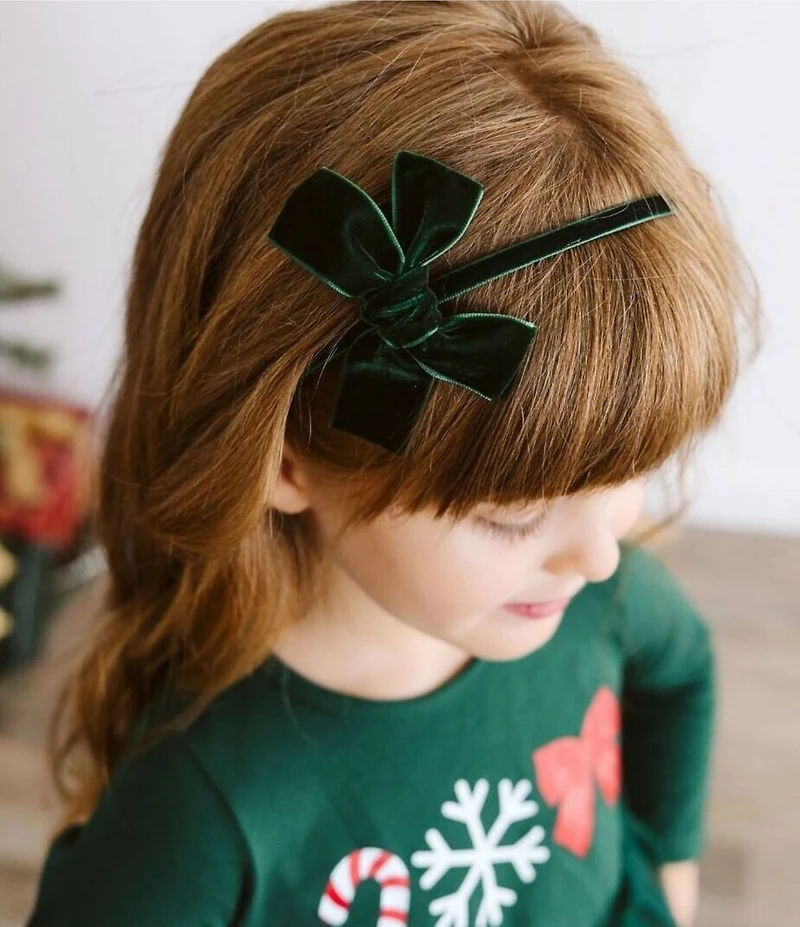 Sweet Wink Girls Emerald Green Velvet Bow Christmas Headband