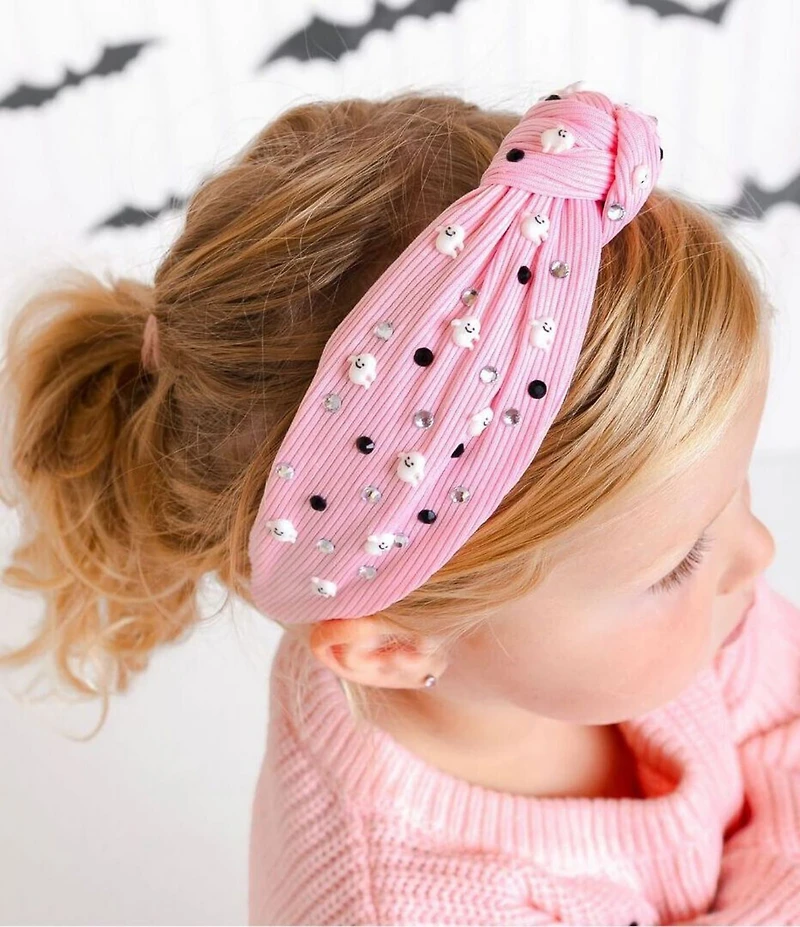 Sweet Wink Girls Halloween Ghost-Printed Gemstone-Embellished Headband