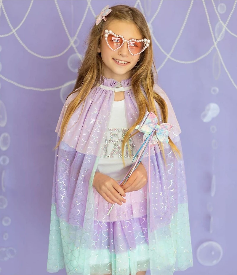Sweet Wink Girls Mermaid Faux Pearl Embellished Cape