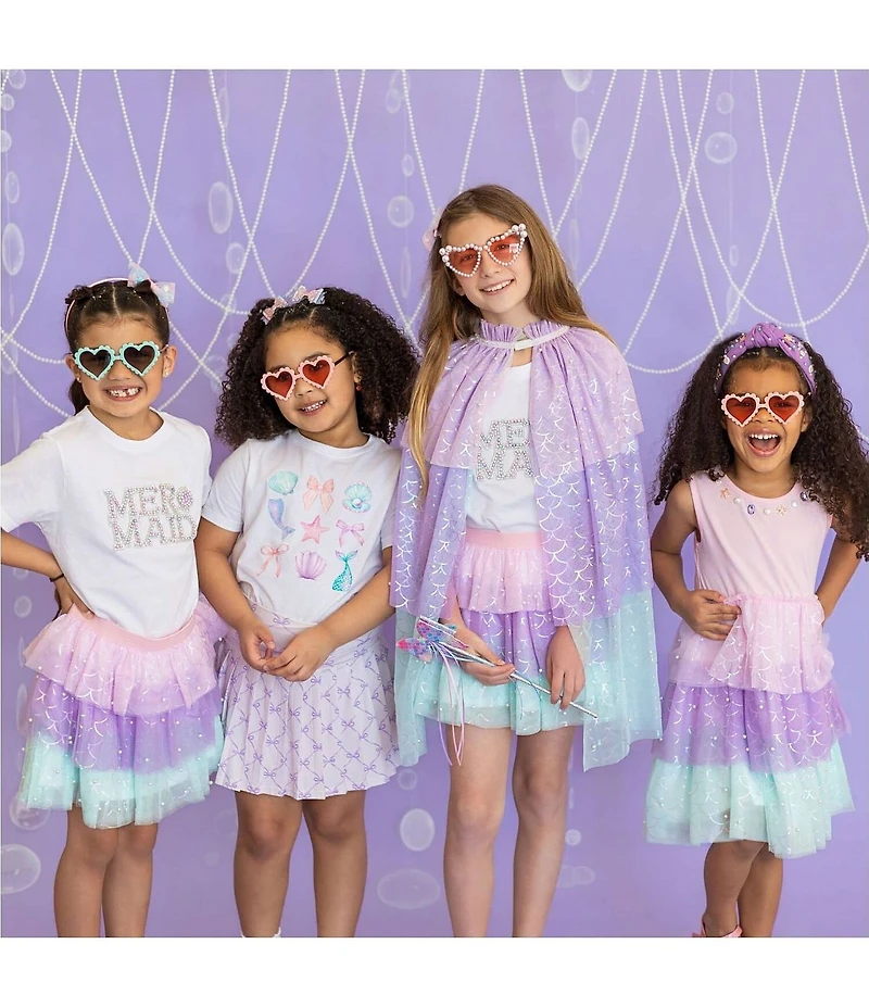 Sweet Wink Girls Mermaid Faux Pearl Embellished Cape