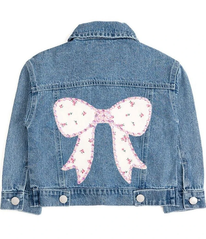 Sweet Wink Girls Solid/Floral Faux-Pearl/Gemstone Denim Jacket