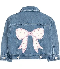 Sweet Wink Girls Solid/Floral Faux-Pearl/Gemstone Denim Jacket
