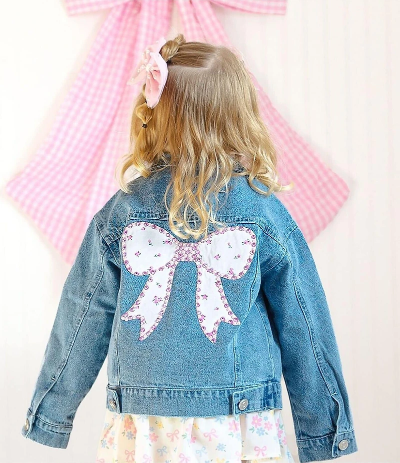 Sweet Wink Girls Solid/Floral Faux-Pearl/Gemstone Denim Jacket