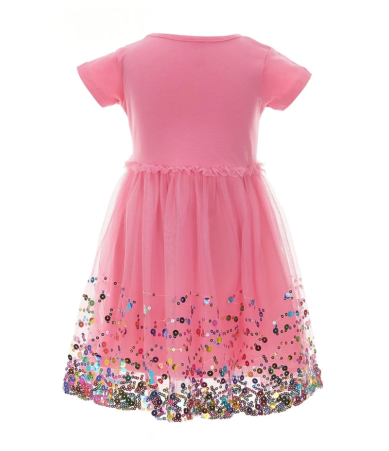 Sweet Wink Little Girls Short Sleeve Solid-Bodice/Confetti Sequined Tutu Dress