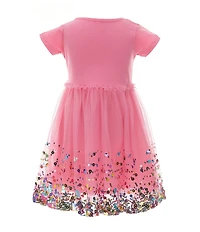 Sweet Wink Little Girls Short Sleeve Solid-Bodice/Confetti Sequined Tutu Dress