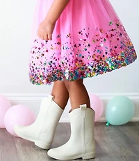 Sweet Wink Little Girls Short Sleeve Solid-Bodice/Confetti Sequined Tutu Dress