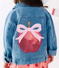 Sweet Wink Little Girls Apple Bow Sequin Patch Denim Jacket