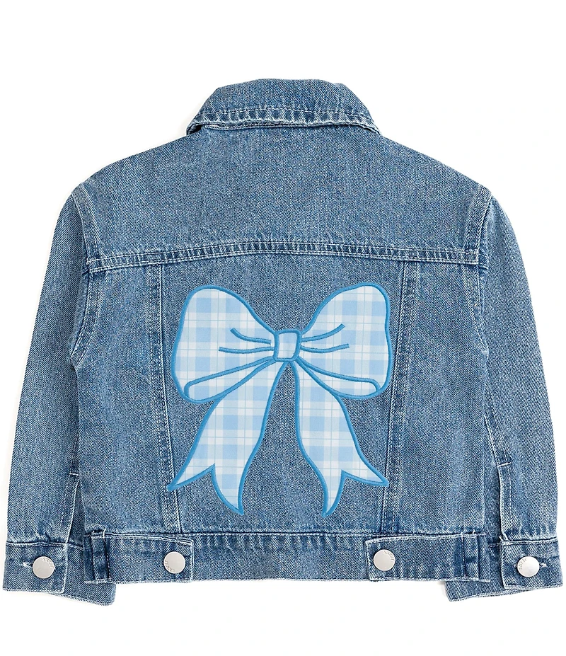 Sweet Wink Little Girls Blue Plaid Bow Patch Denim Jacket